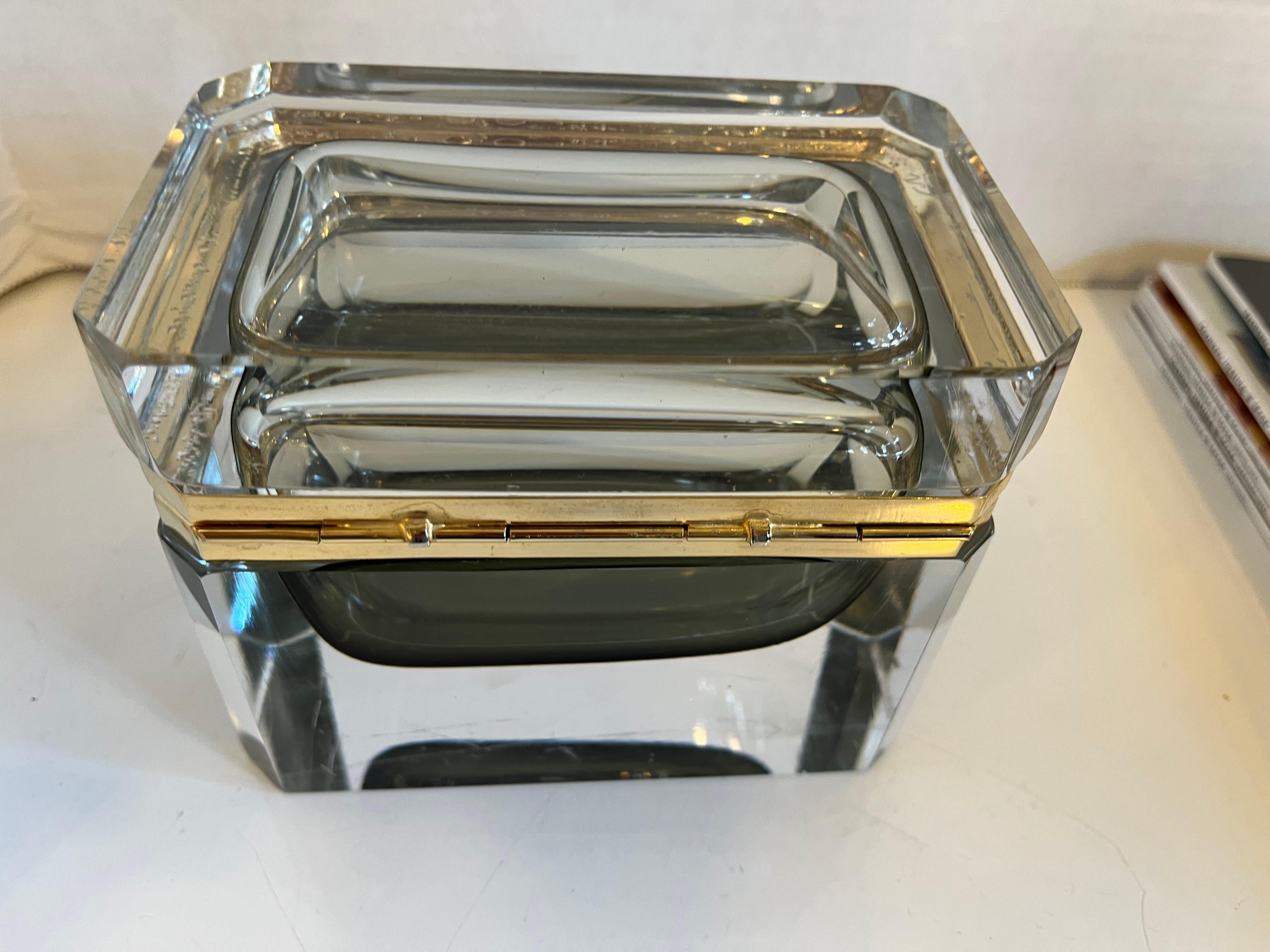 Mid-Century Modern 1960s Murano Bronze-Mounted Glass Casket Attributed to Sommerso For Sale