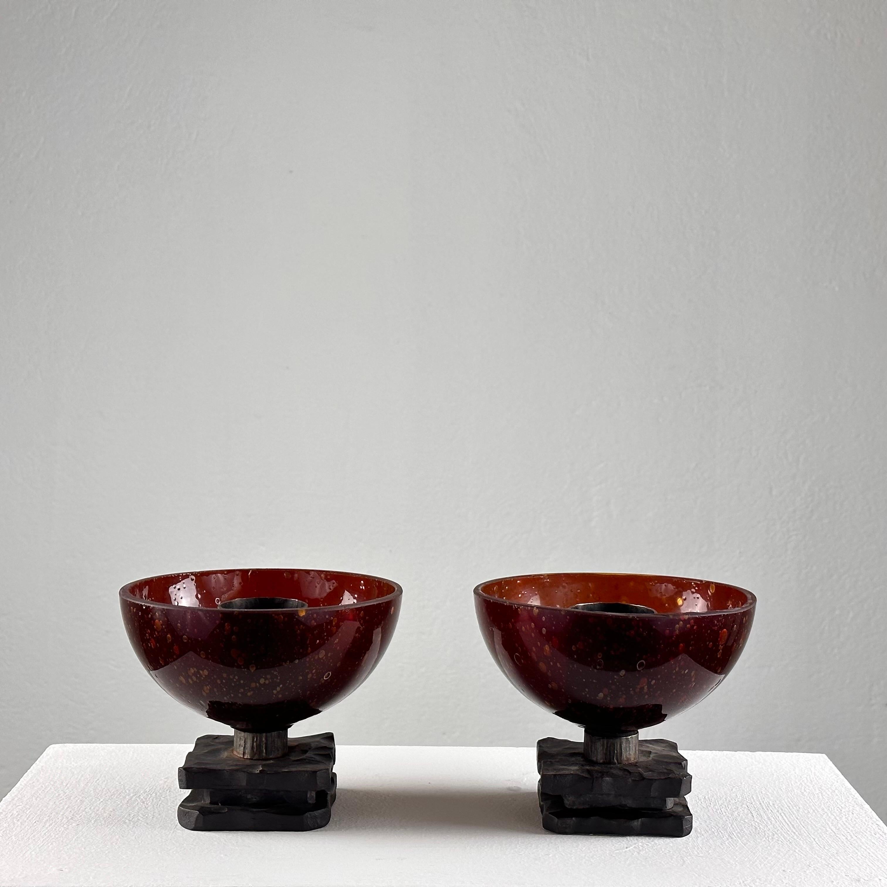 Mid-Century Modern 1960s Murano Brutalist Candle Holders, A Pair of Striking Artisanal Creations For Sale