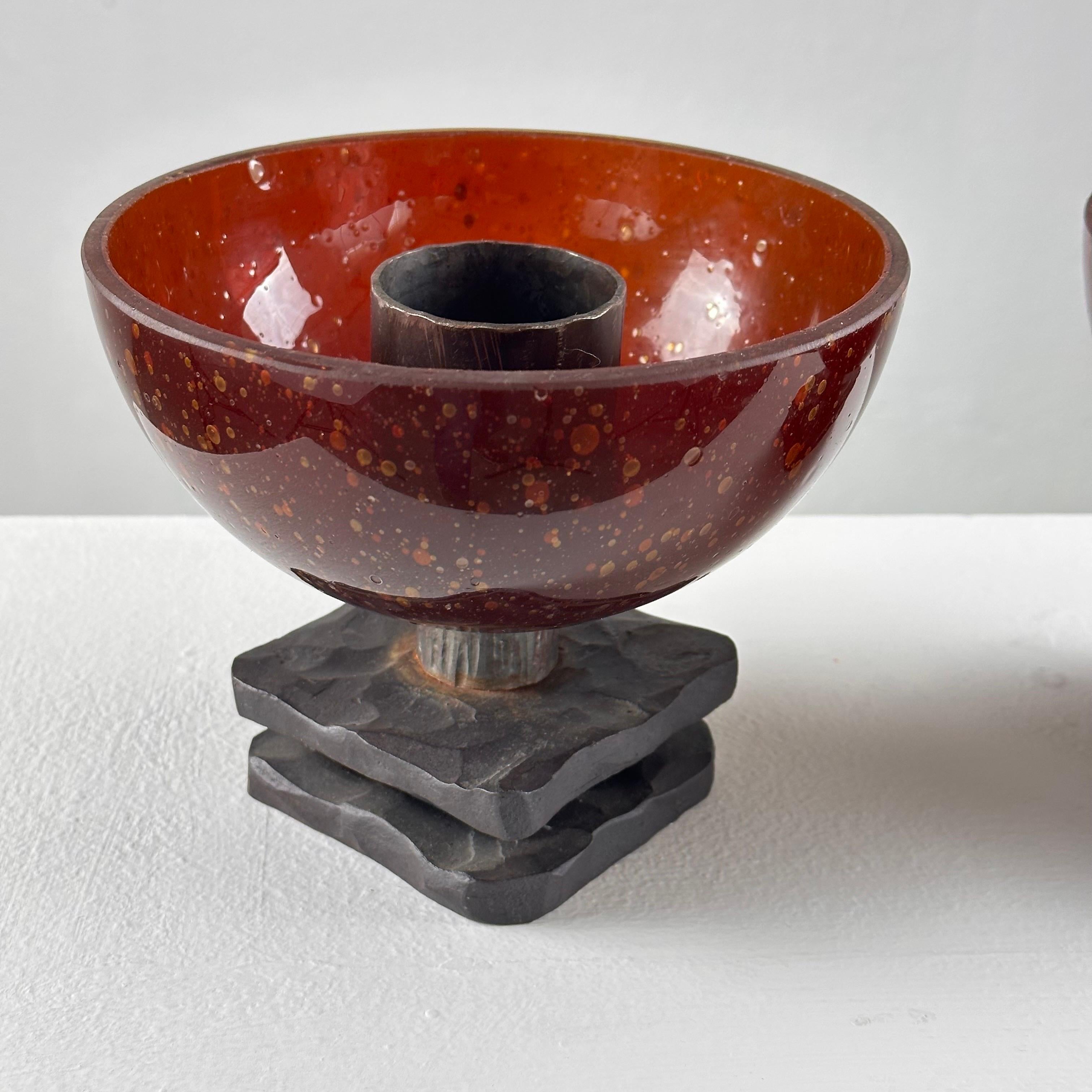 Italian 1960s Murano Brutalist Candle Holders, A Pair of Striking Artisanal Creations For Sale