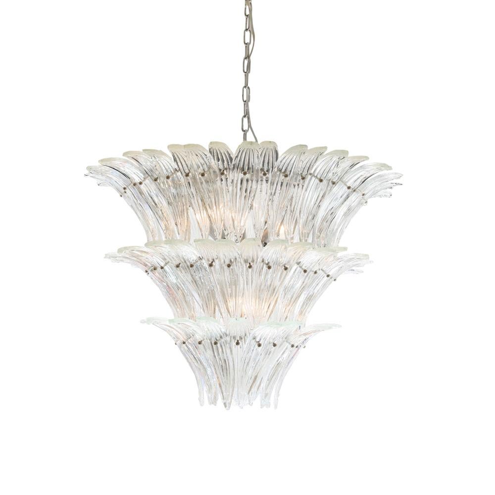 Mid-Century Modern 1980s Murano Chandelier Clear Blown Glass Italian Design Barovier and Toso Style