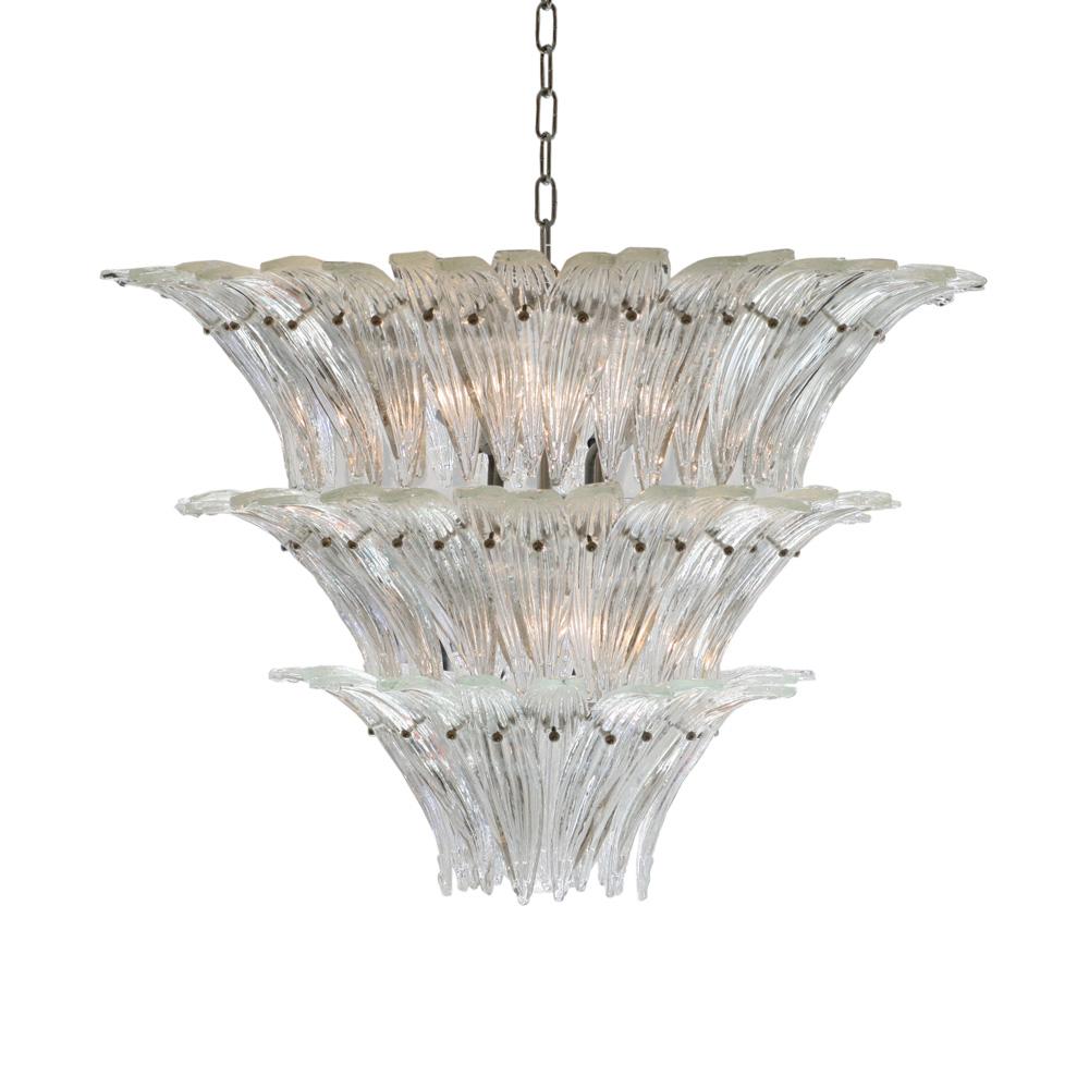 1980s Murano Chandelier Clear Blown Glass Italian Design Barovier and Toso Style In Good Condition In London, GB