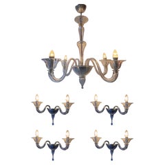1960's Murano Chandelier with 4 matching Wall Sconce