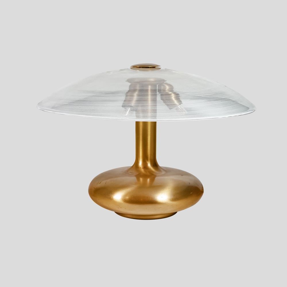 Mid-Century Modern 1960s Murano Filigrana glass shade with brass base Italian design table lamp For Sale