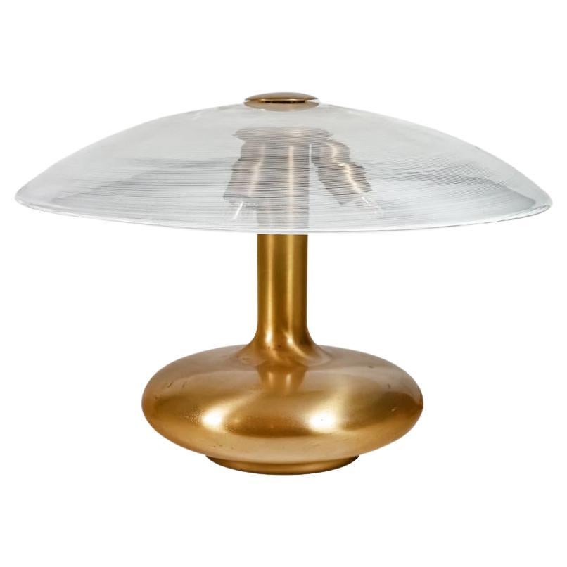 1960s Murano Filigrana glass shade with brass base Italian design table lamp
