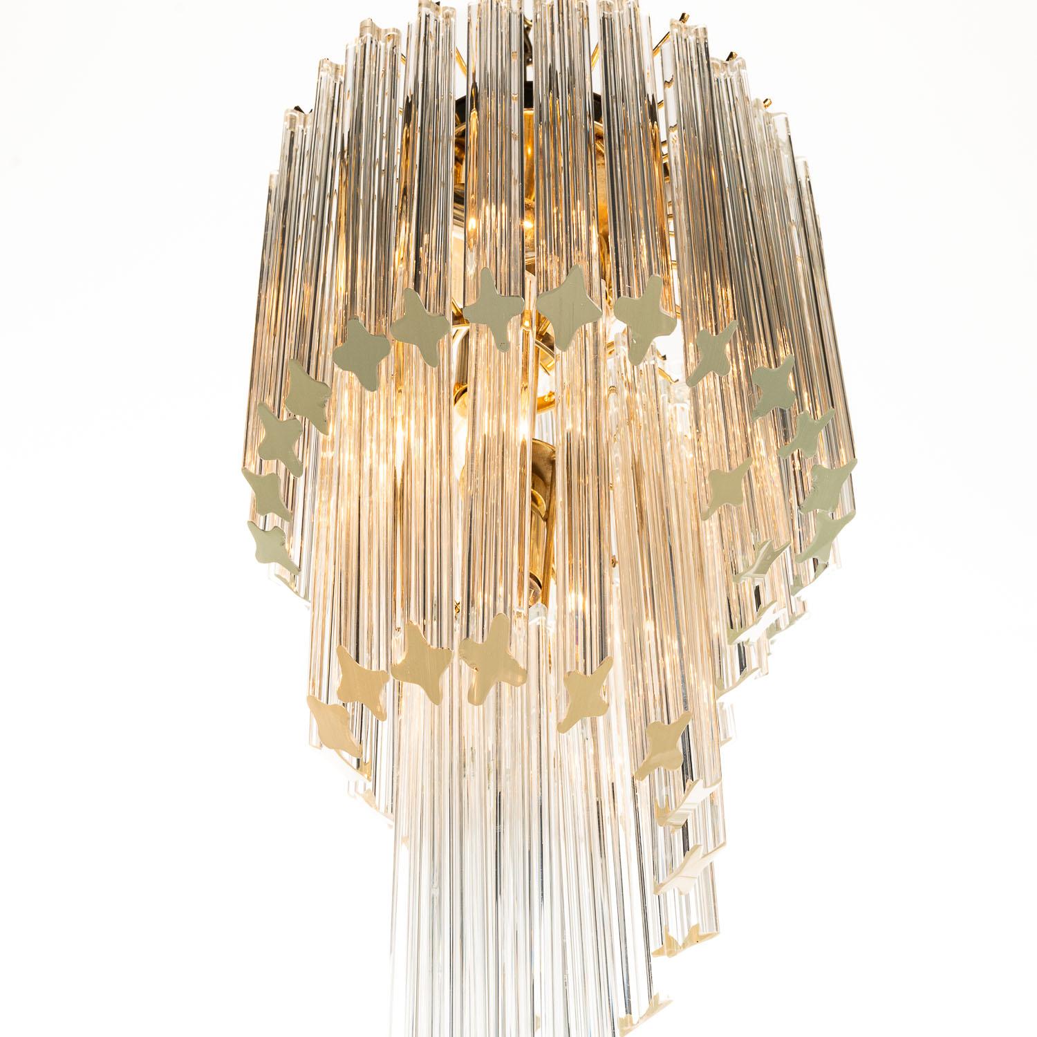 1960's Murano Glass and Brass Chandelier by Venini For Sale 4