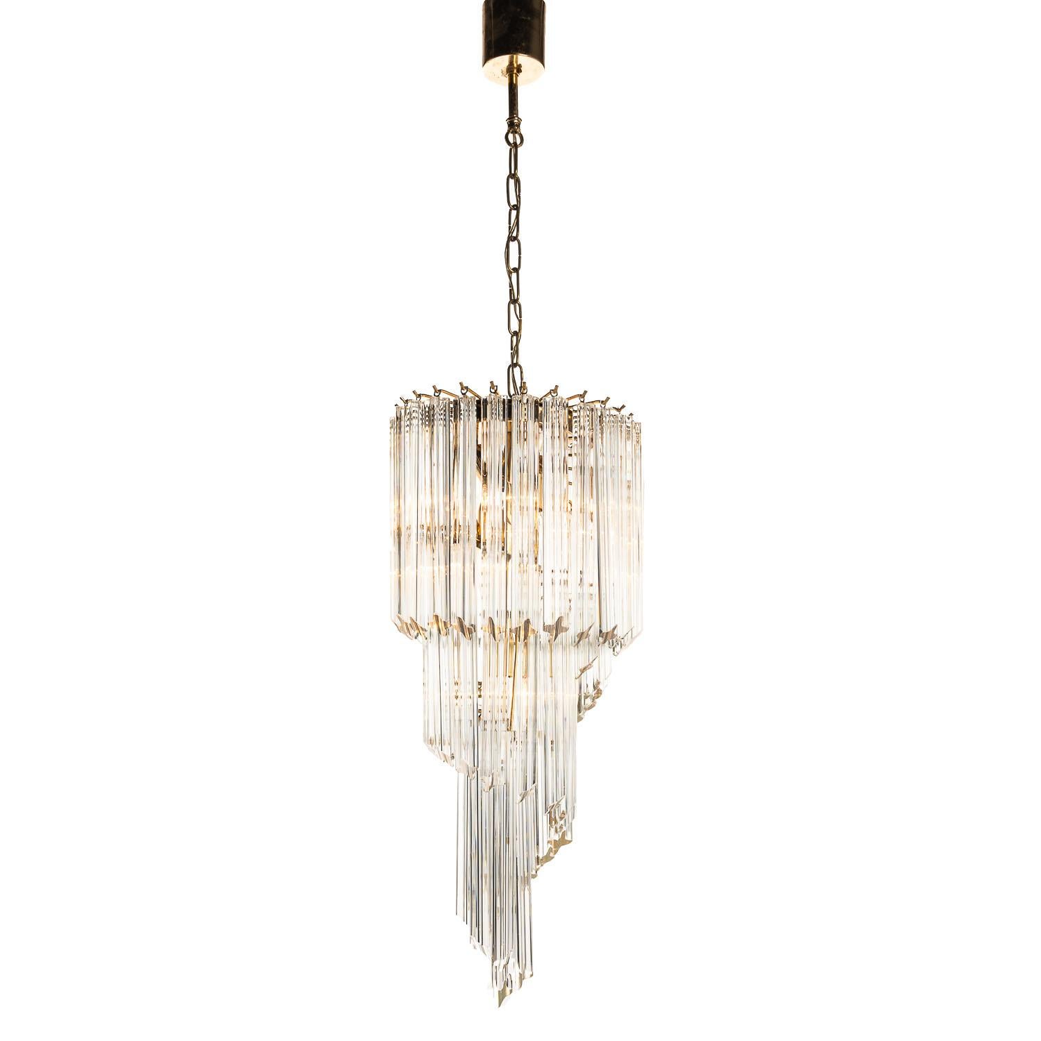 1960's Murano Glass and Brass Chandelier by Venini For Sale 6