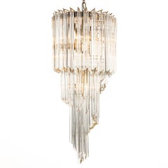 1980's Murano Glass and Brass Chandelier by Camer Glass in the style of Venini