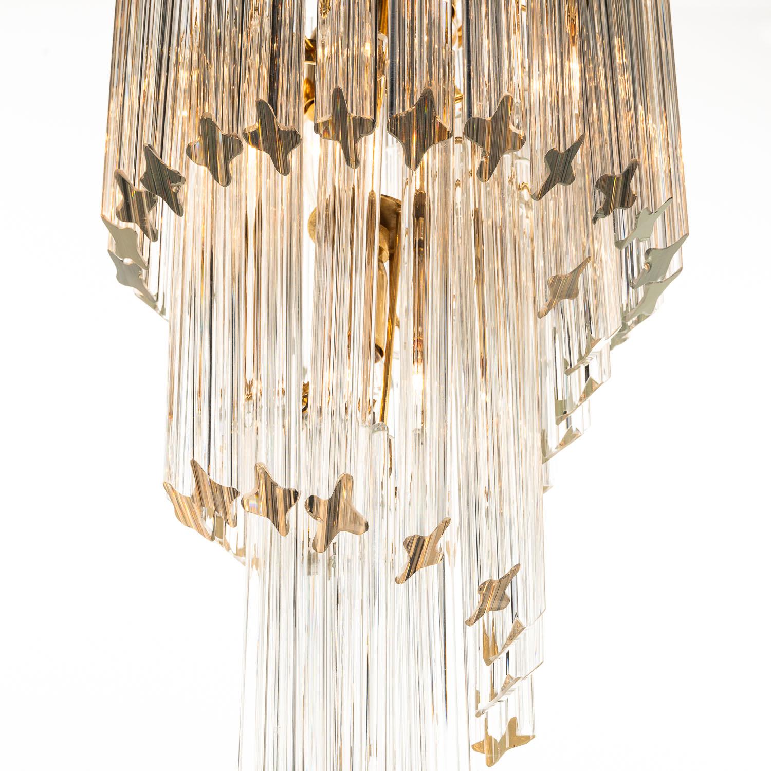 1960's Murano Glass and Brass Chandelier by Venini For Sale 3