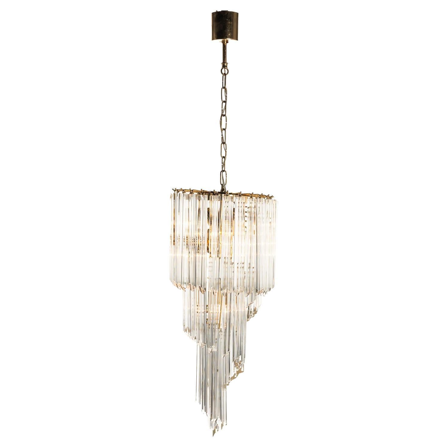 1960's Murano Glass and Brass Chandelier by Venini For Sale