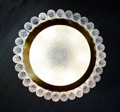 1960s Murano Glass and Brass Flush Mount by Doria Leuchten Germany