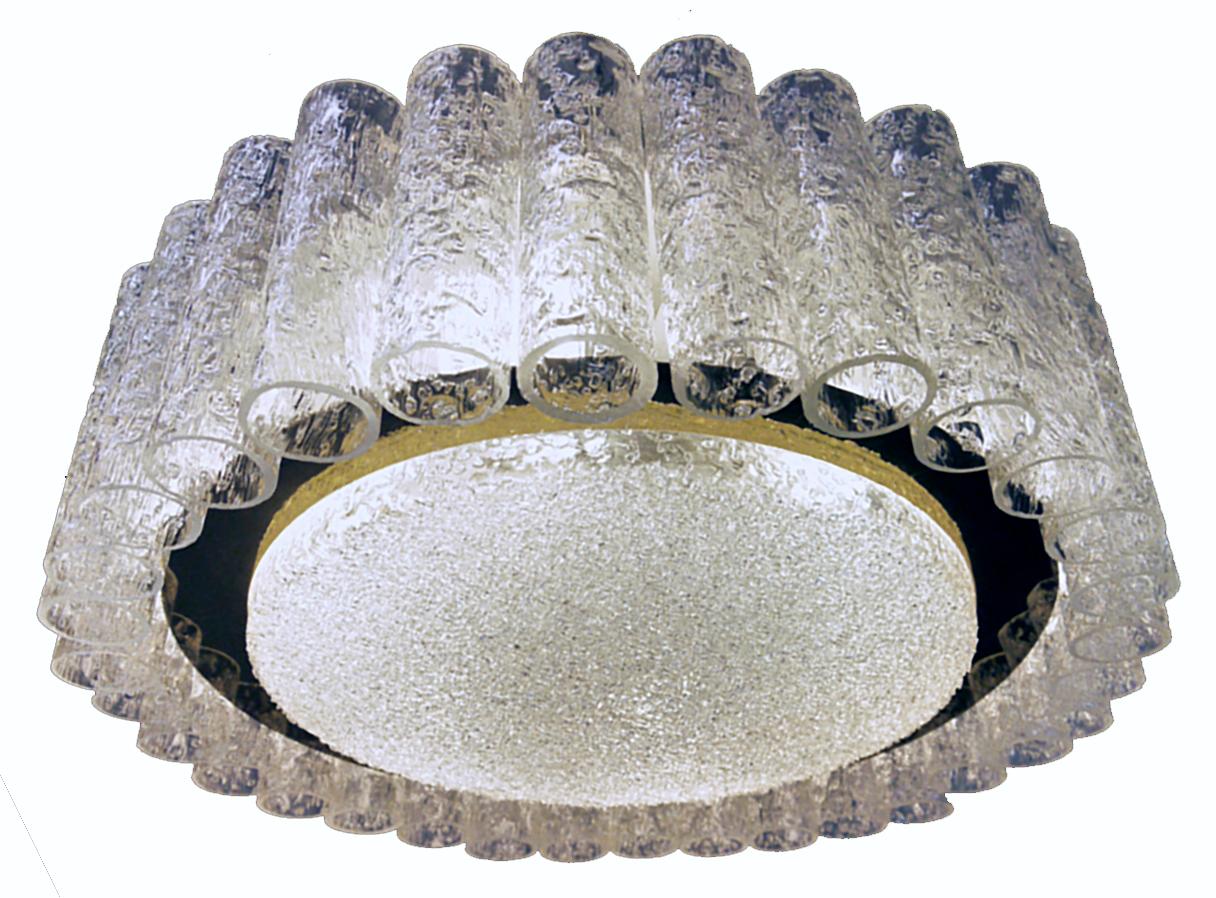 Mid-Century Modern 1960s Murano Glass and Brass Flush Mount by Doria Leuchten Germany For Sale