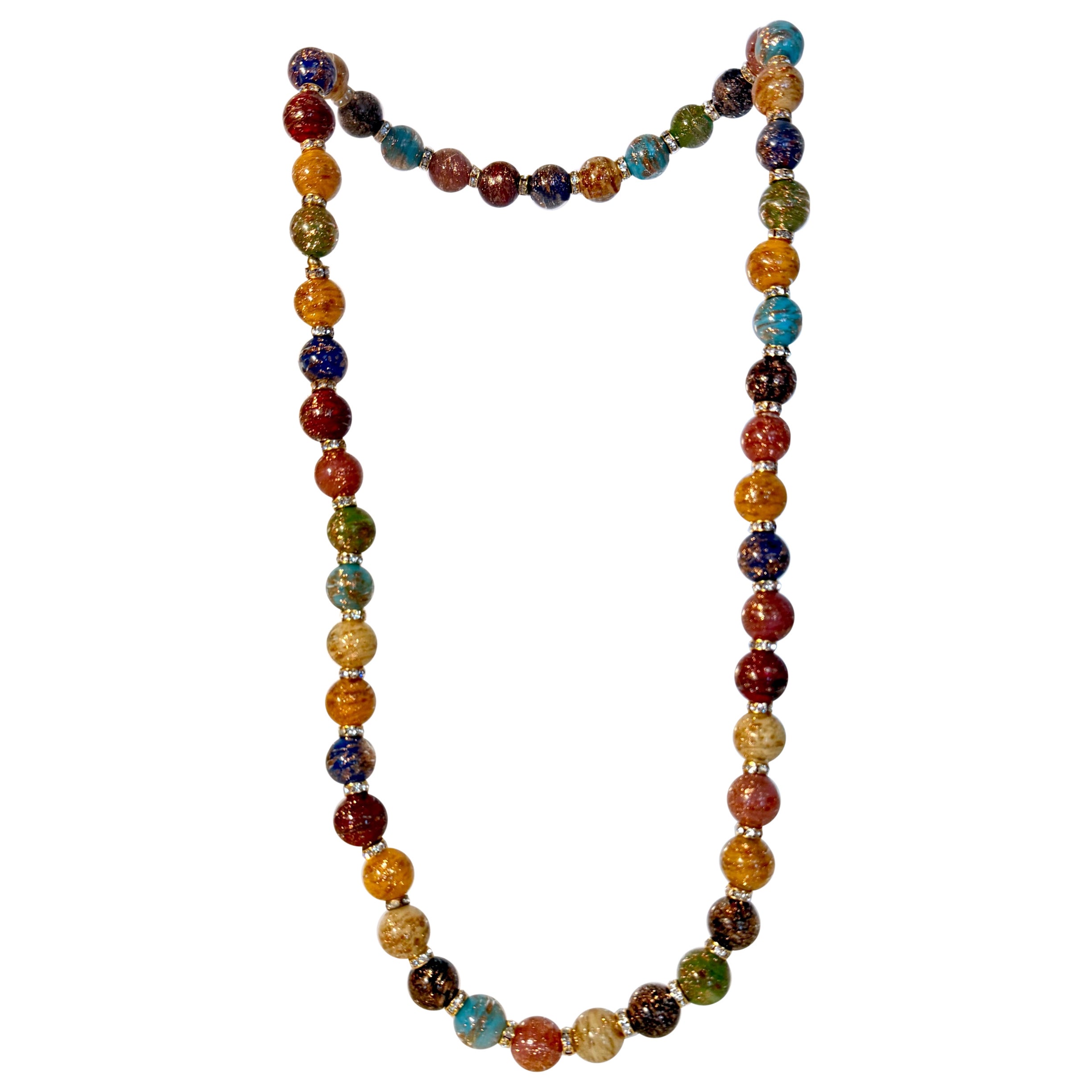 Collana di perle in vetro di Murano del 1960, sfere soffiate a mano in lamina d'oro