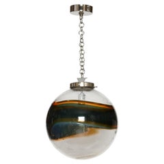Plafonnier en verre de Murano des années 1960, soufflé à la main avec métal chromé