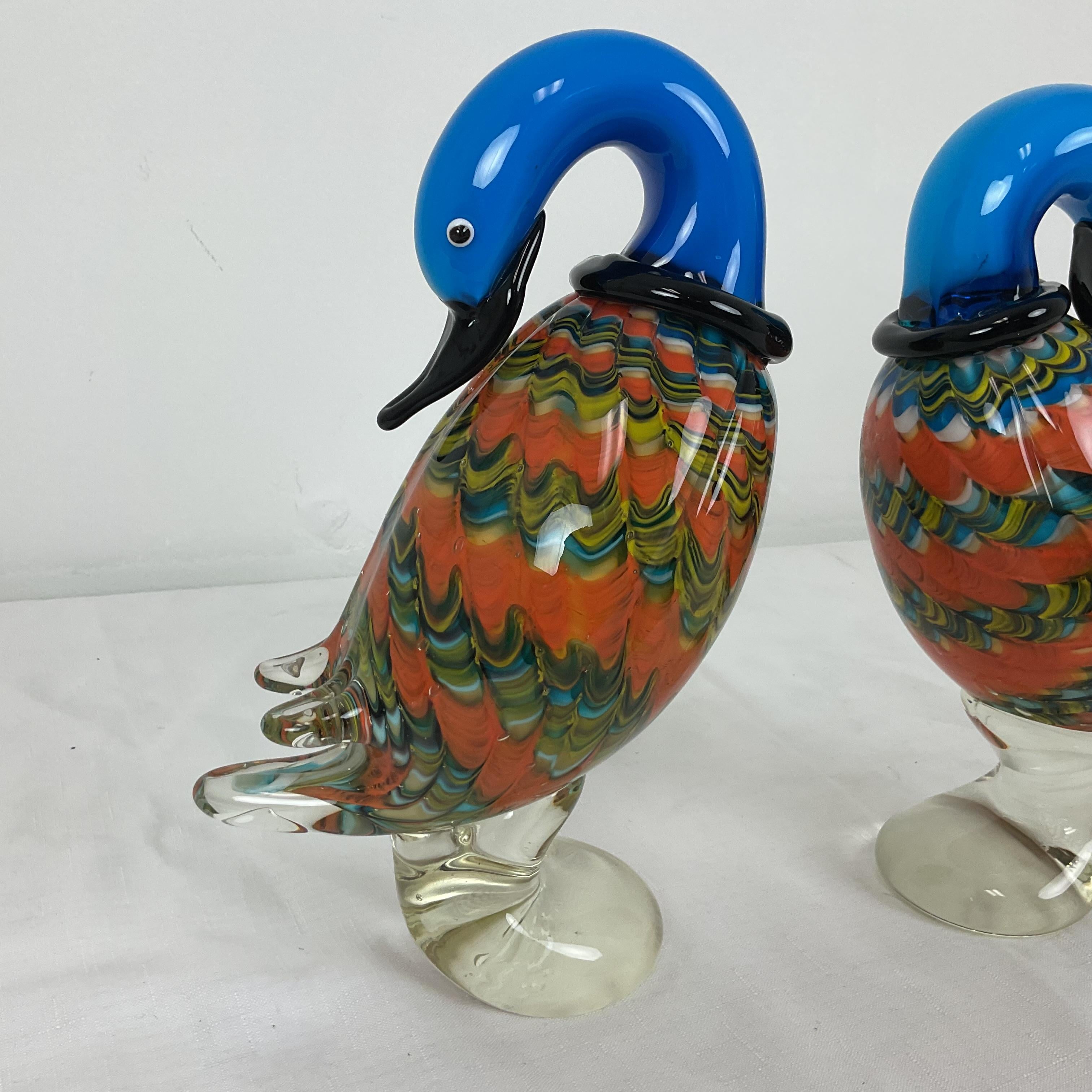 1960's Hand Blown Murano Glass Ducks. Vibrant unusual colors beautifully made.