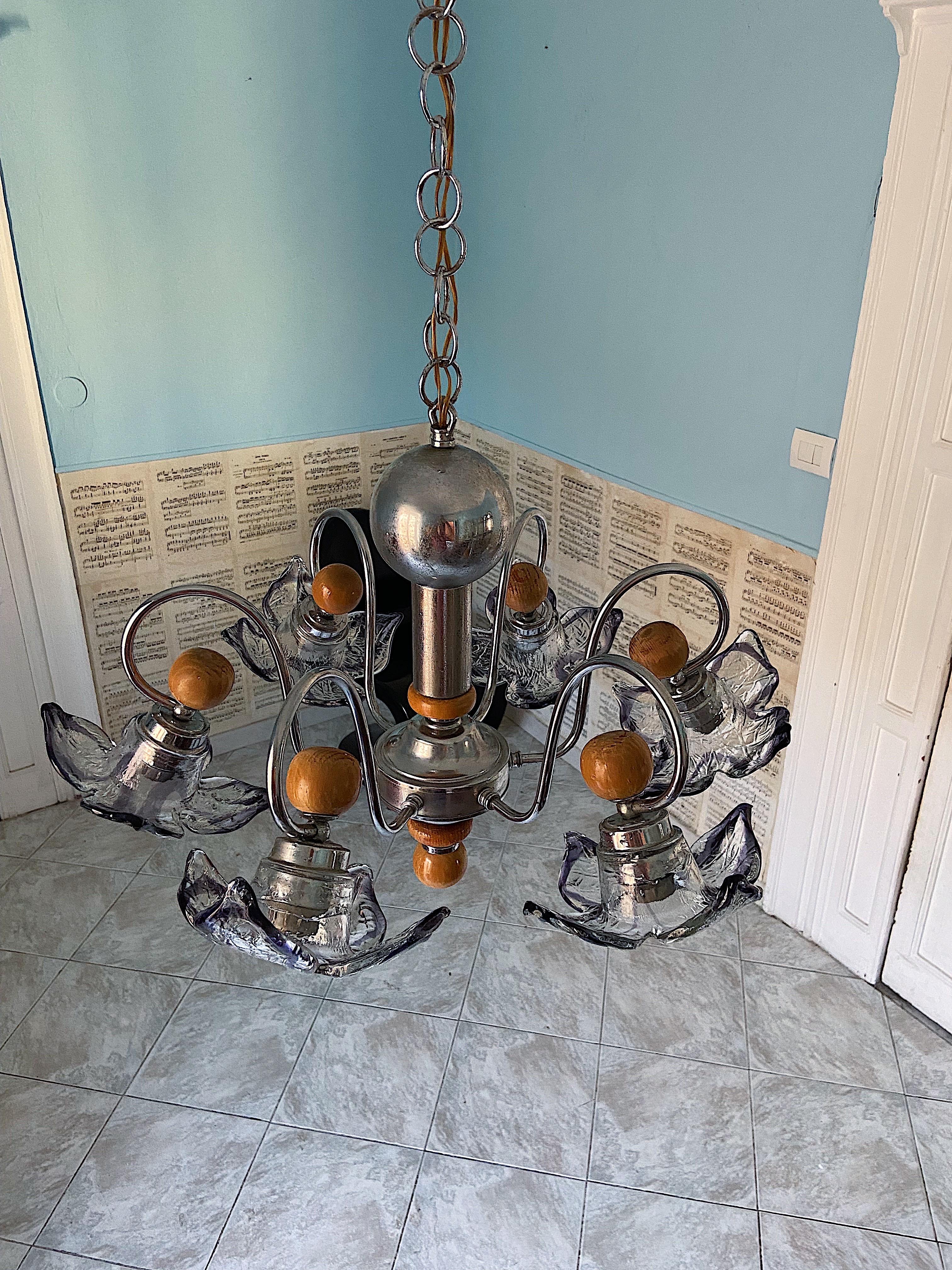 Italian 1960s Murano Glass Floral Chandelier by Mazzega For Sale