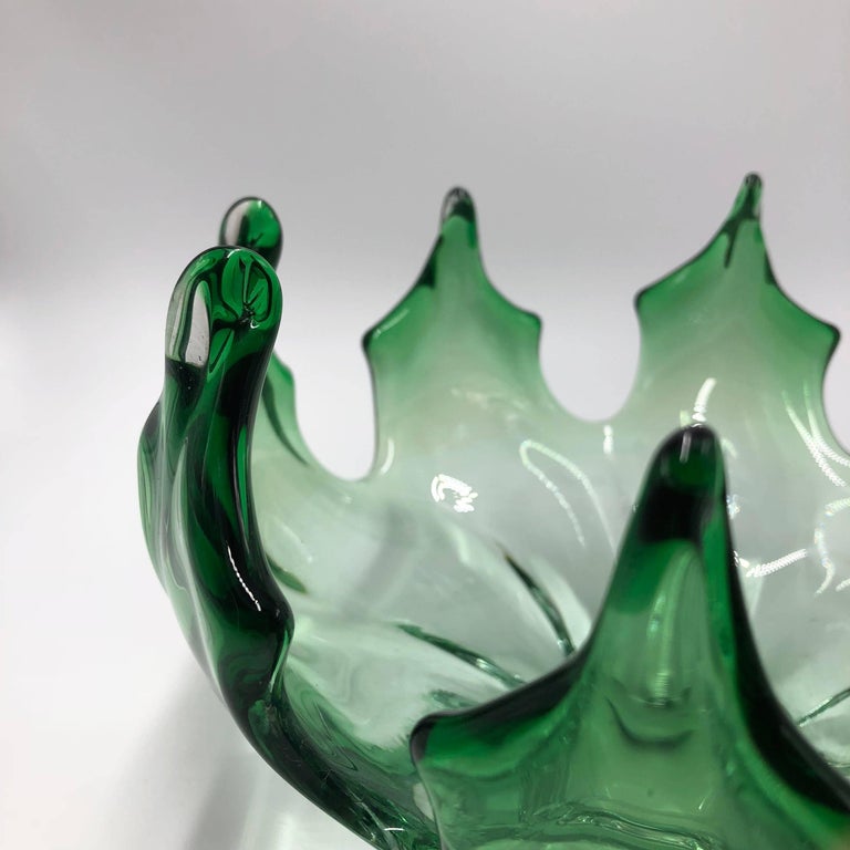 Italian 1960s Murano Glass Green Bowl For Sale