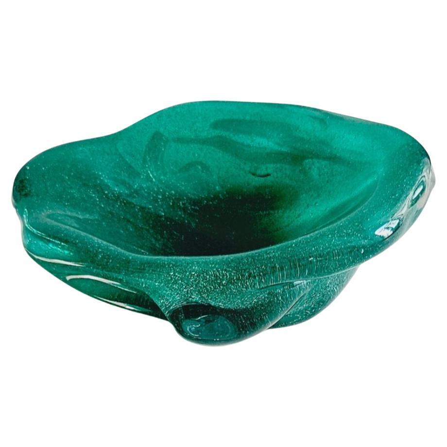 1960s Murano Glass Organic Shape Green Bowl