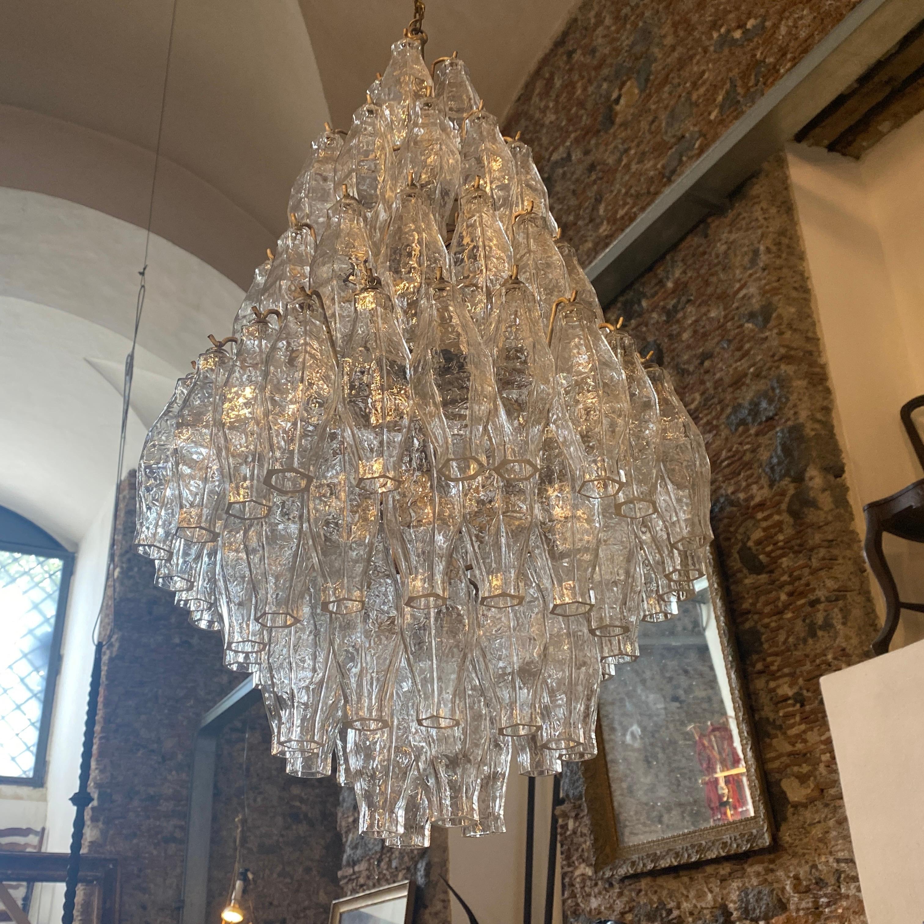 Italian 1960s Murano Glass Poliedri Chandelier in the Manner of Carlo Scarpa