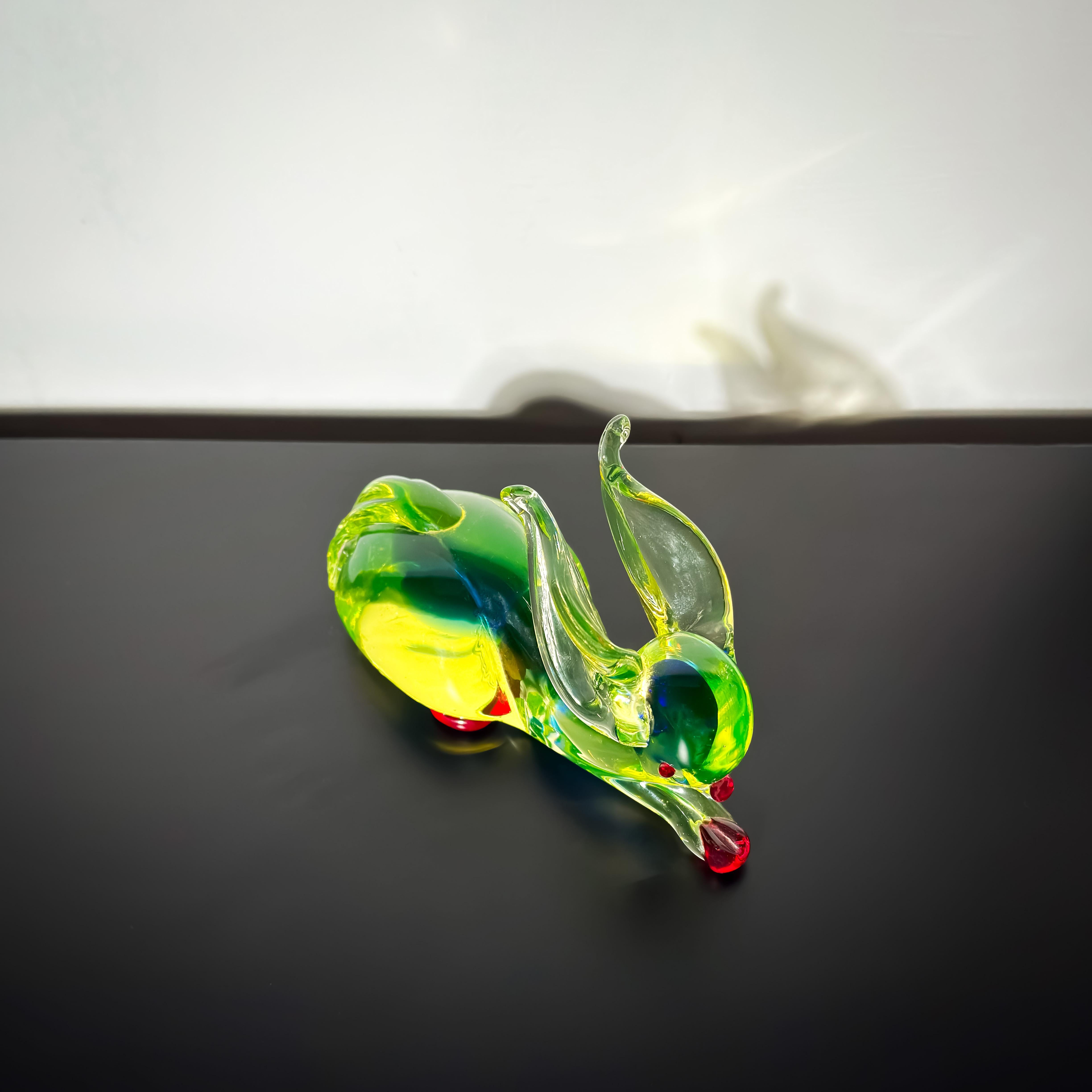 Hand-Crafted Murano Uranium Glass Rabbit Sculpture by Ferro & Lazzarini c. 1960s, Italy For Sale