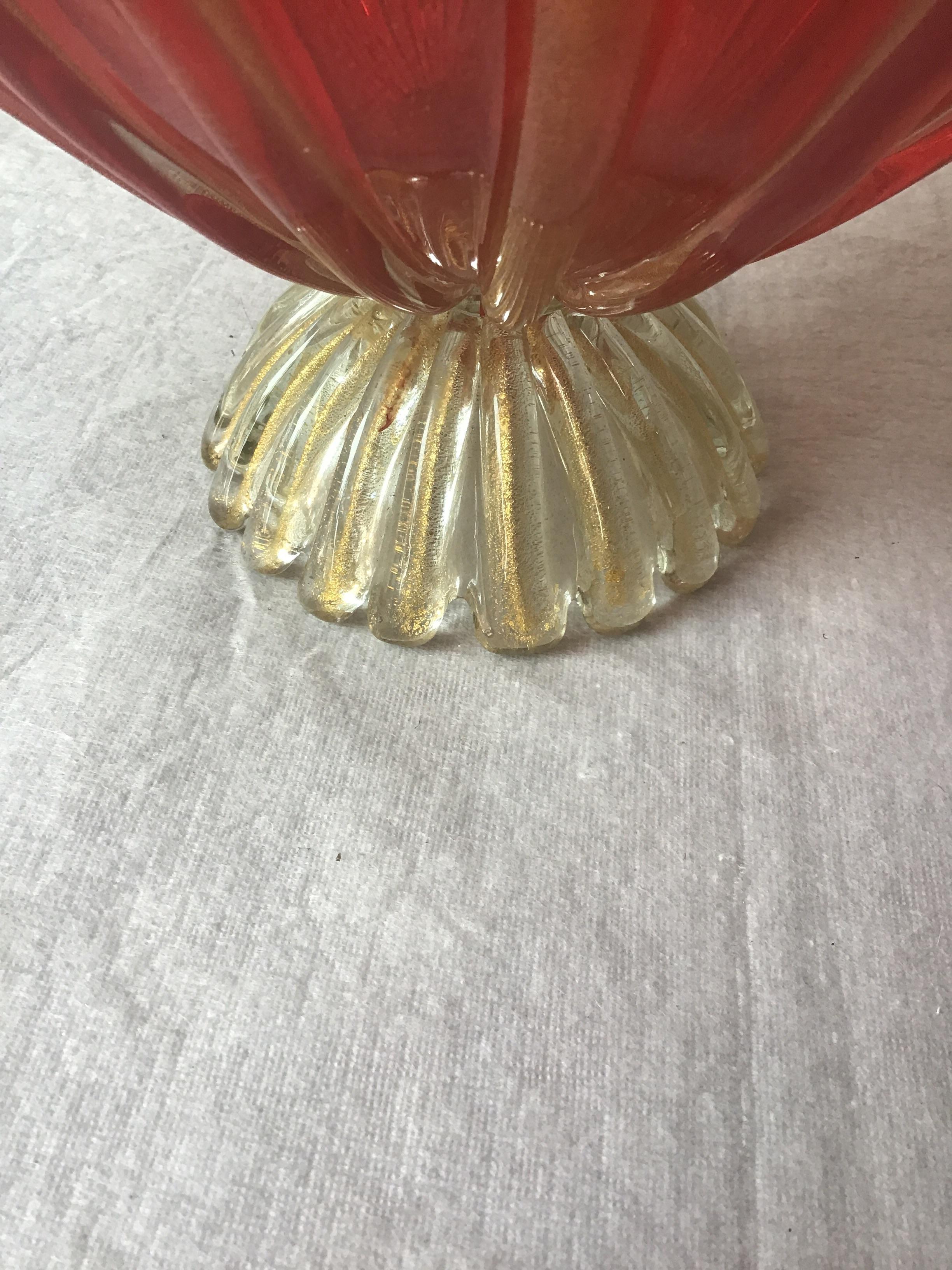 1960s Murano Glass Red Bowl On Pedestal 1