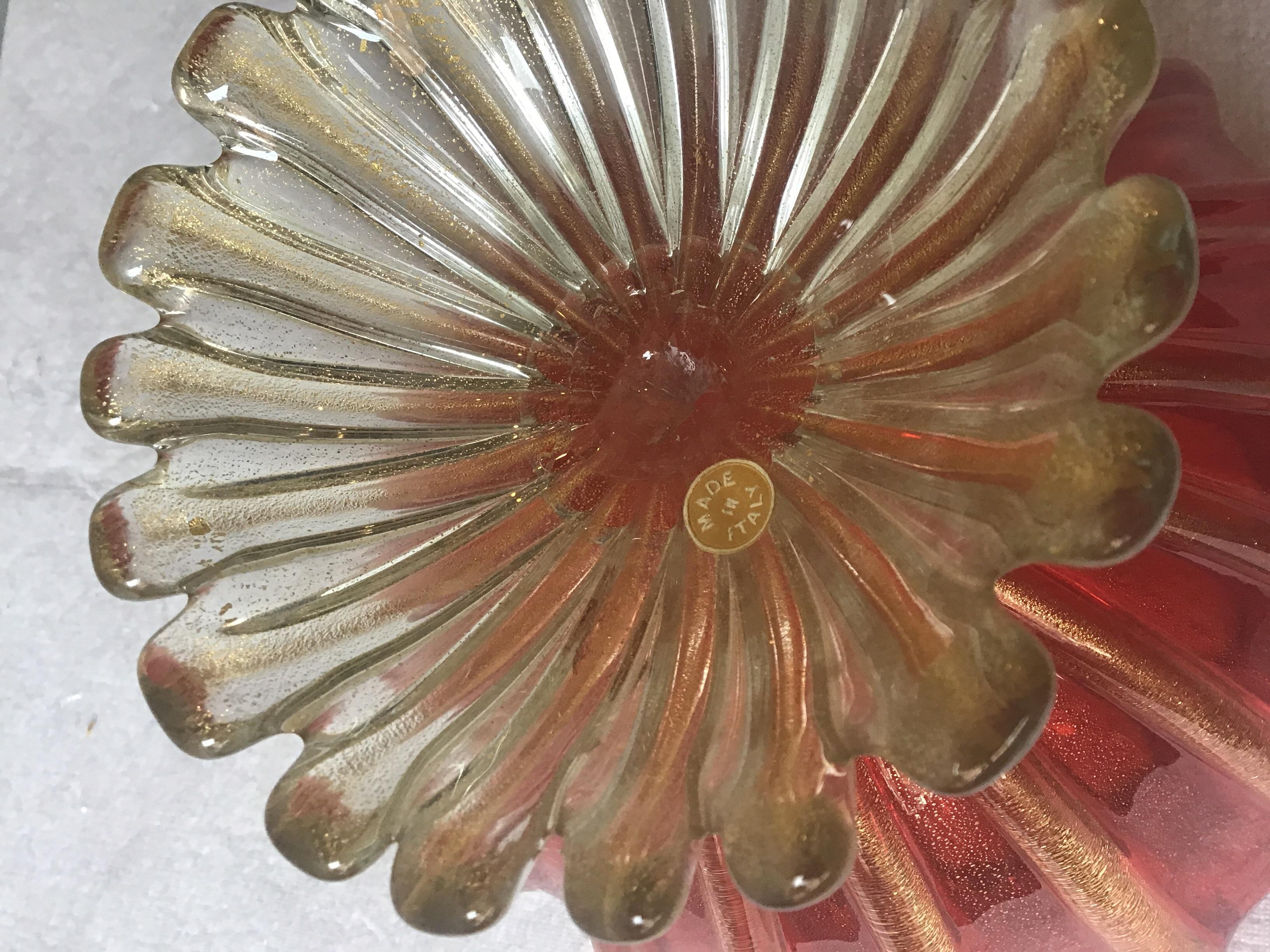 1960s Murano Glass Red Bowl On Pedestal 2