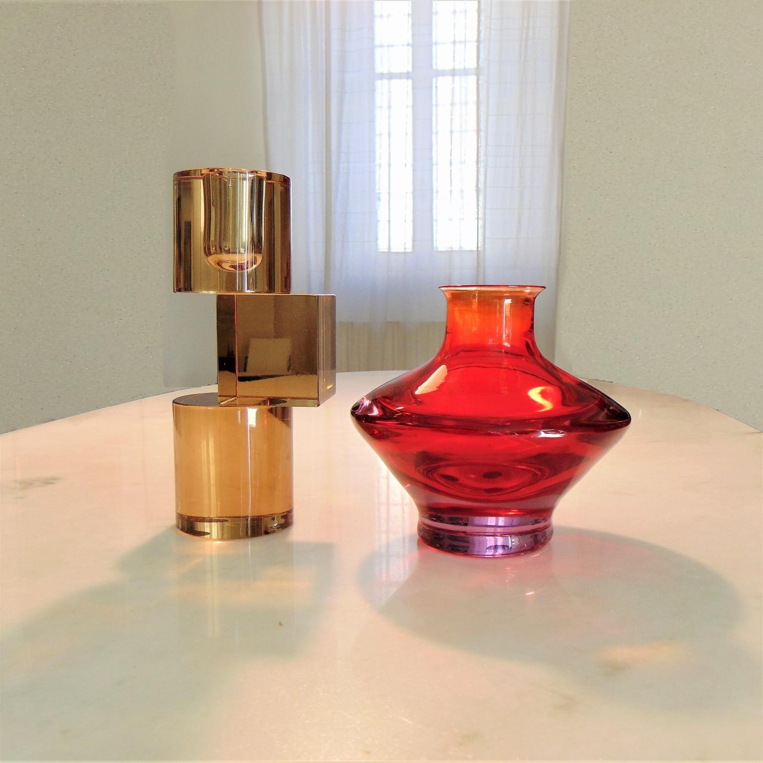 Mid-Century Modern 1960s Ruby and Bronze Italian Murano Glass Vases for Seguso, Italy For Sale