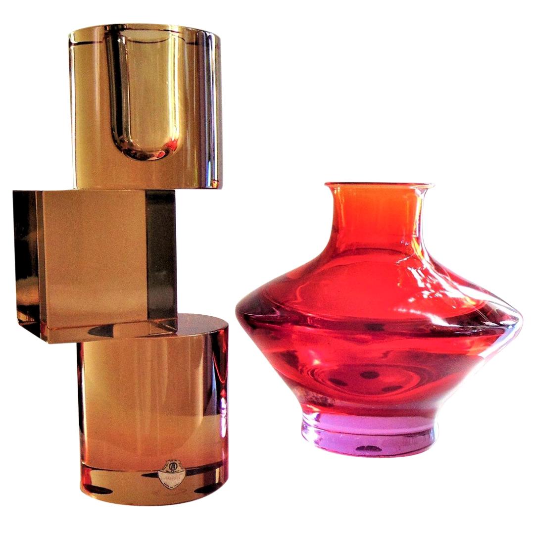 1960s Ruby and Bronze Italian Murano Glass Vases for Seguso, Italy