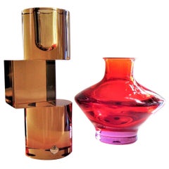 Vintage 1960s Ruby and Bronze Italian Murano Glass Vases for Seguso, Italy