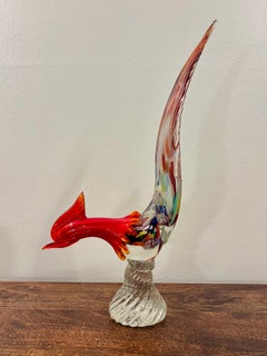 1960s Murano Hand Blown Glass Pheasant Sculpture, Made in Italy