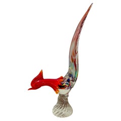 1960s Murano Hand Blown Glass Pheasant Sculpture, Made in Italy
