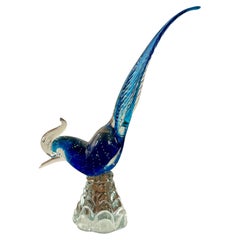 1960s Murano Hand Blown Glass Pheasant Sculpture, Made in Italy