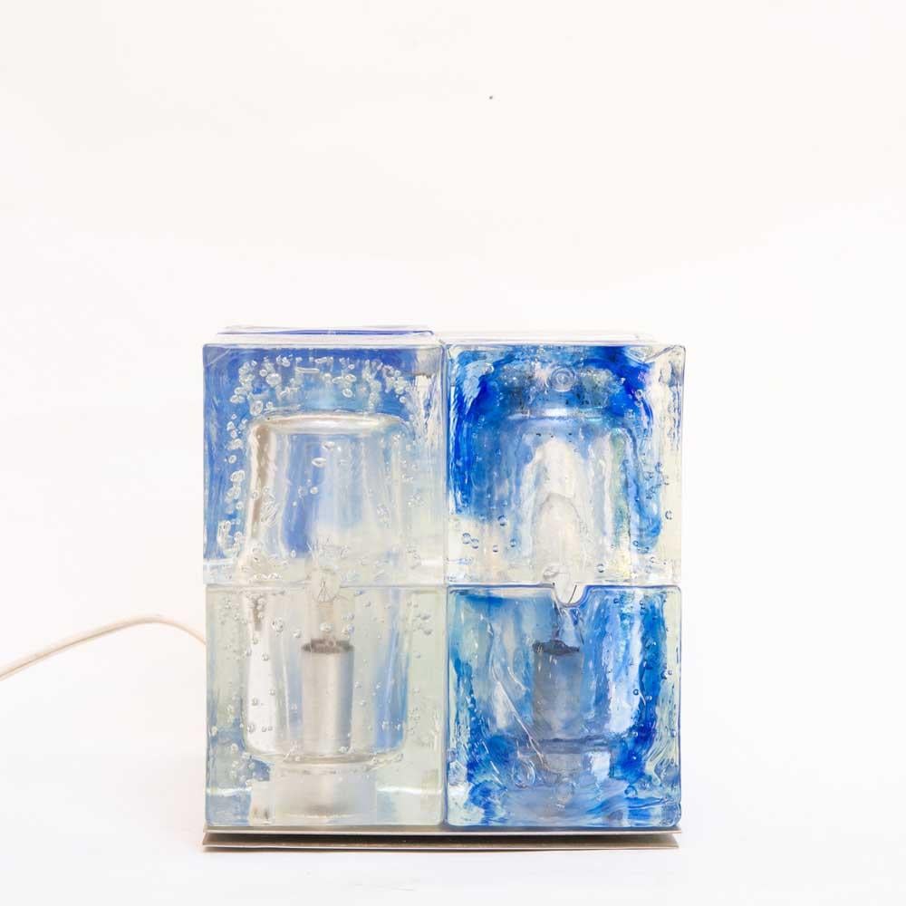 1960s Murano Italian Design by Poliarte Cube Lamp Blue and Frosted Clear Glass In Good Condition In London, GB