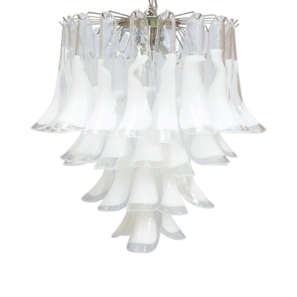 Italian 1960s Murano Italy Blown Glass Ceiling Light, White and Clear Glass Components