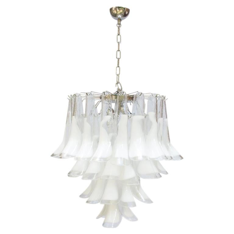 1960s Murano Italy Blown Glass Ceiling Light, White and Clear Glass Components