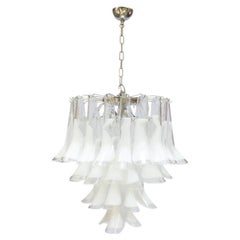 1960s Murano Italy Blown Glass Ceiling Light, White and Clear Glass Components
