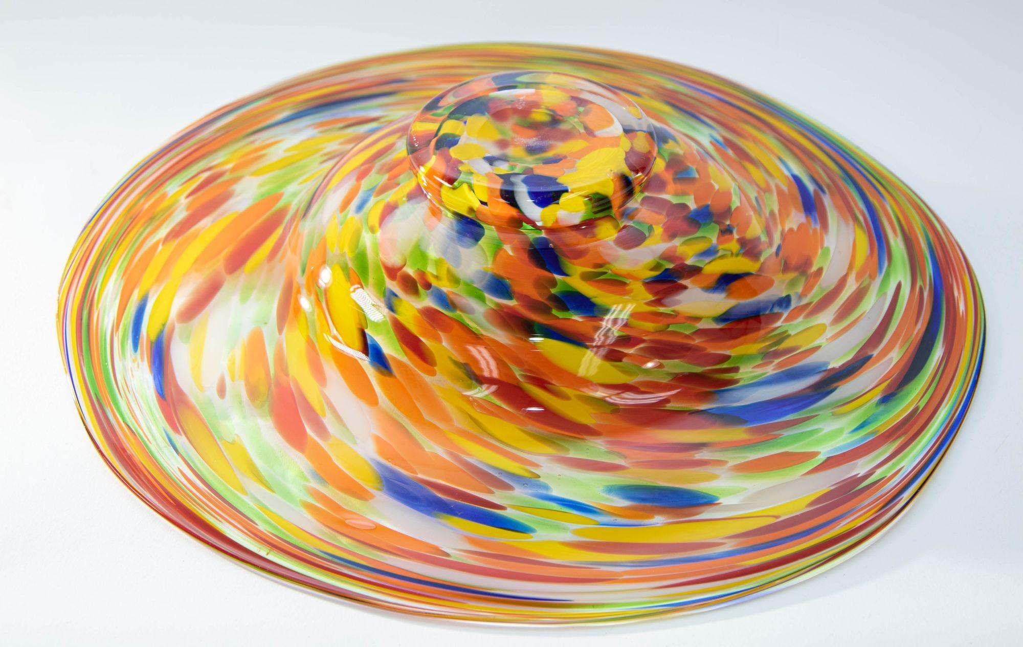 1960s Murano Millefiori Rainbow Colors Italian Art Glass Large Bowl 11