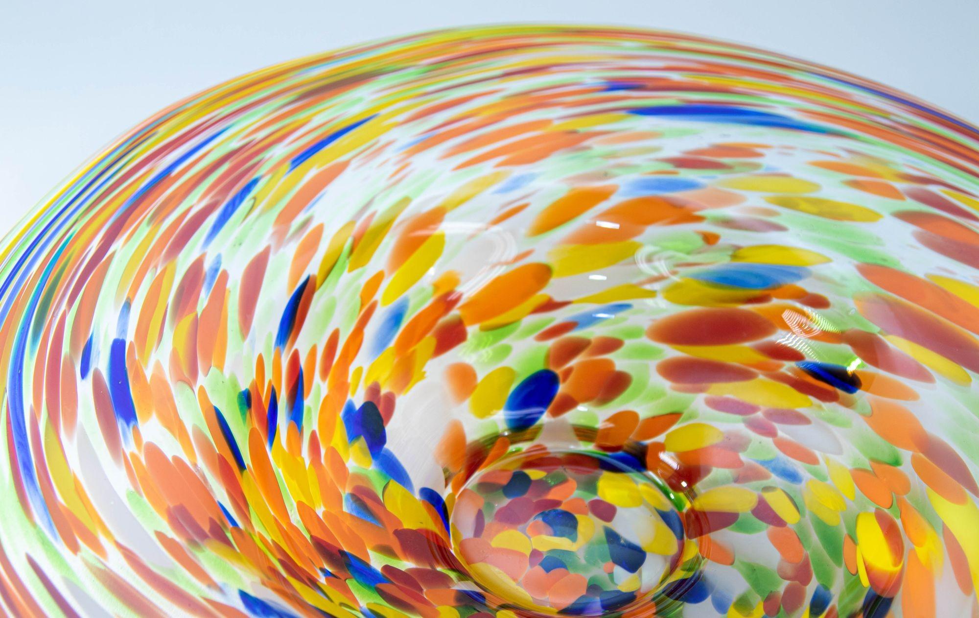 1960s Murano Millefiori Rainbow Colors Italian Art Glass Large Bowl In Good Condition In North Hollywood, CA