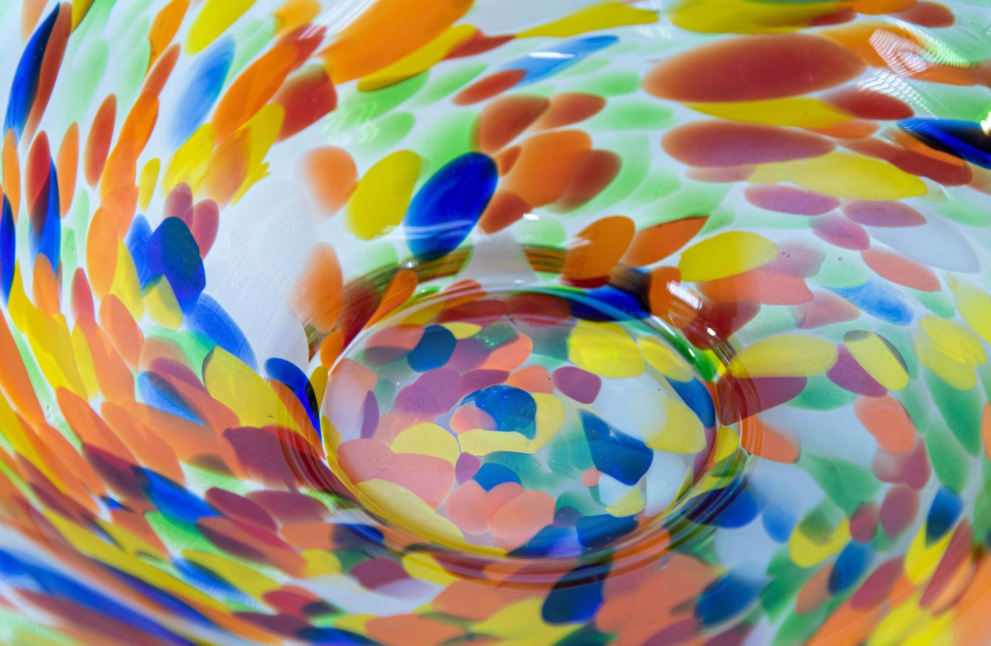 20th Century 1960s Murano Millefiori Rainbow Colors Italian Art Glass Large Bowl