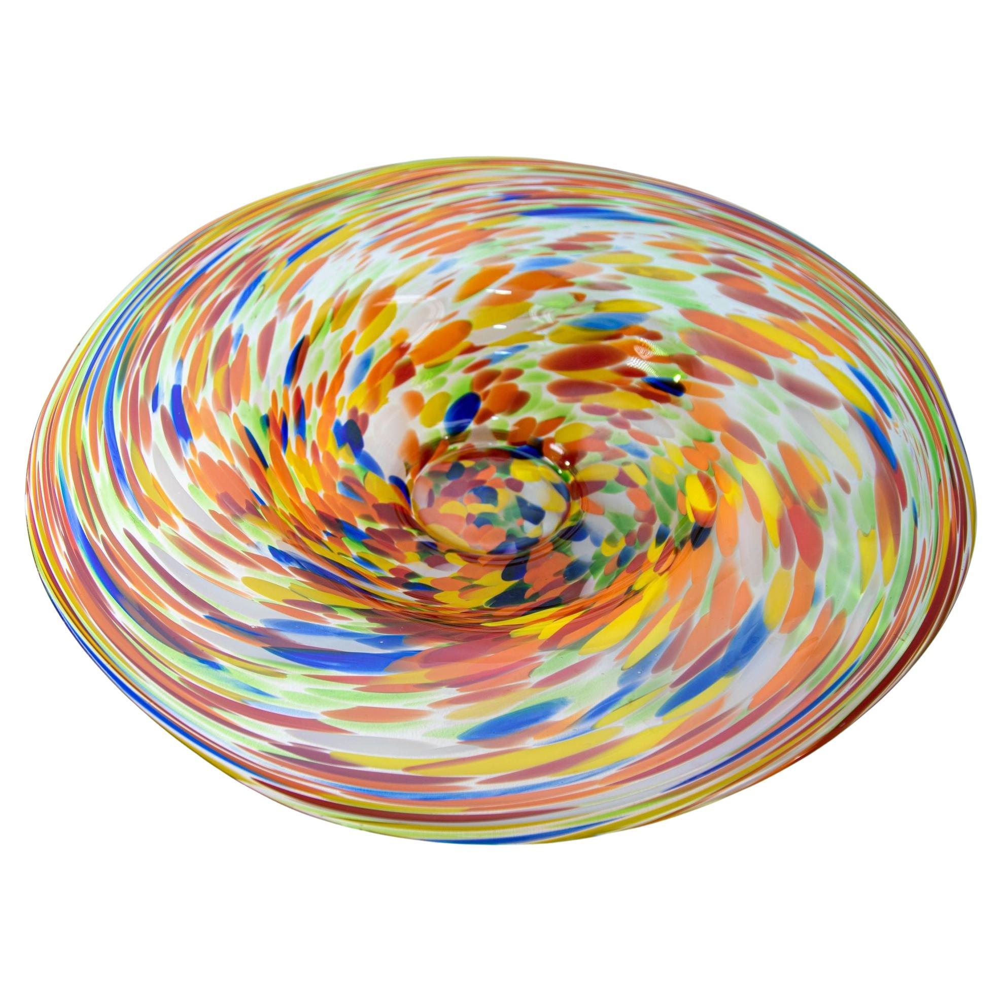 1960s Murano Millefiori Rainbow Colors Italian Art Glass Large Bowl