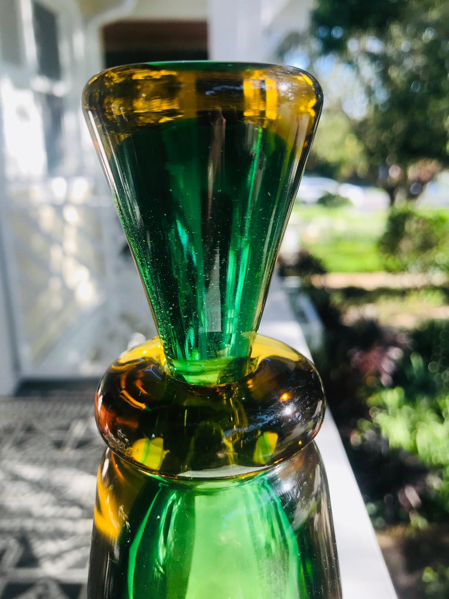 1960s Murano Perfume Bottle in Green and Yellow by Flavio Poli for Seguso In Good Condition In Fort Lauderdale, FL