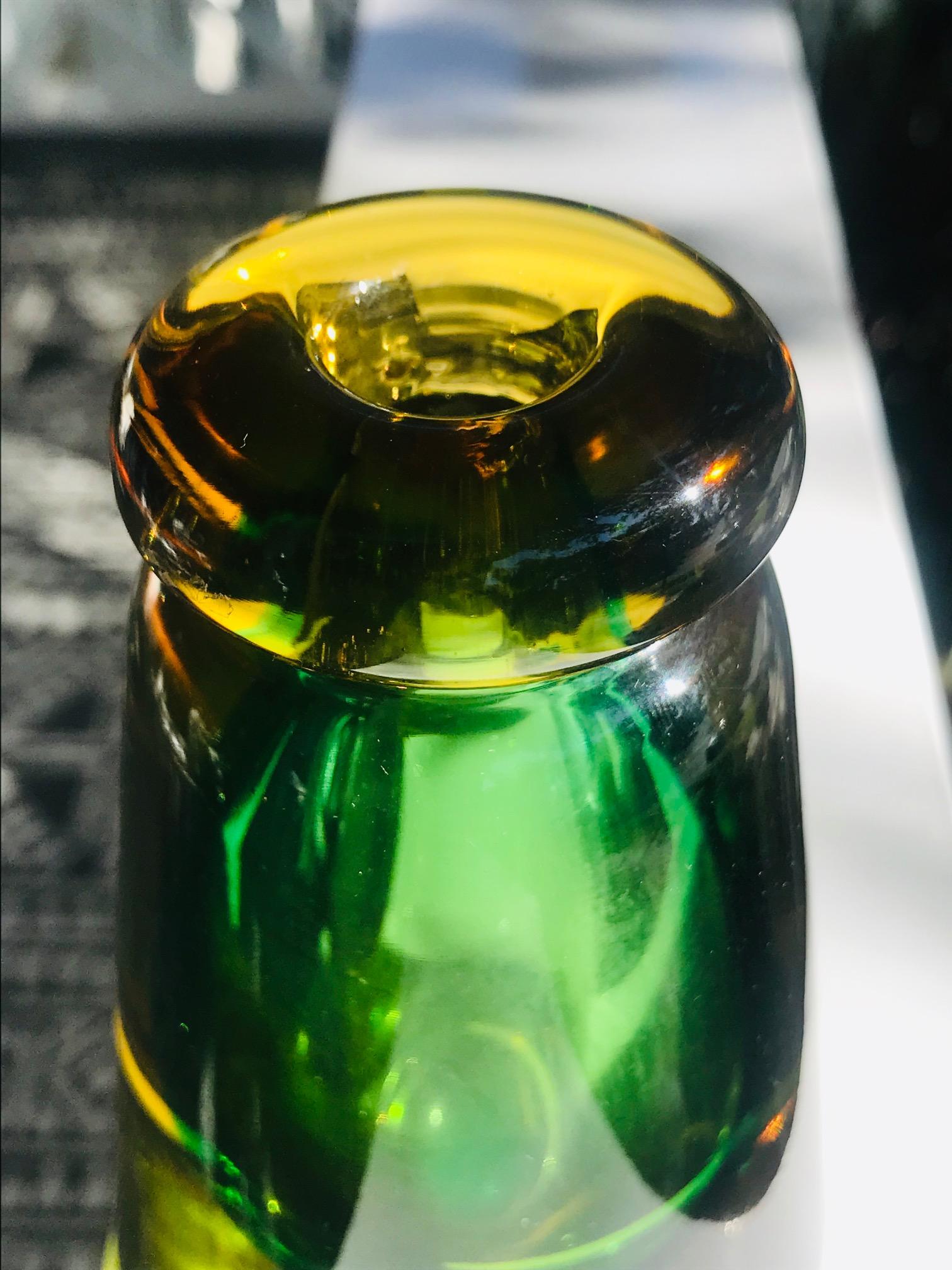 Murano Glass 1960s Murano Perfume Bottle in Green and Yellow by Flavio Poli for Seguso