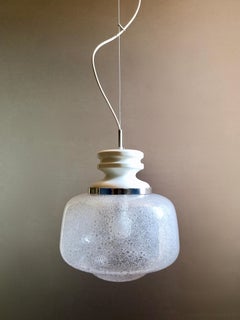 1960s Murano "Pulegoso" glass and aluminum Space Age one-light pendant lamp