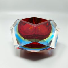 Murano Glass Ashtray by Flavio Poli, Red and Blue, Italy, 1960s Design