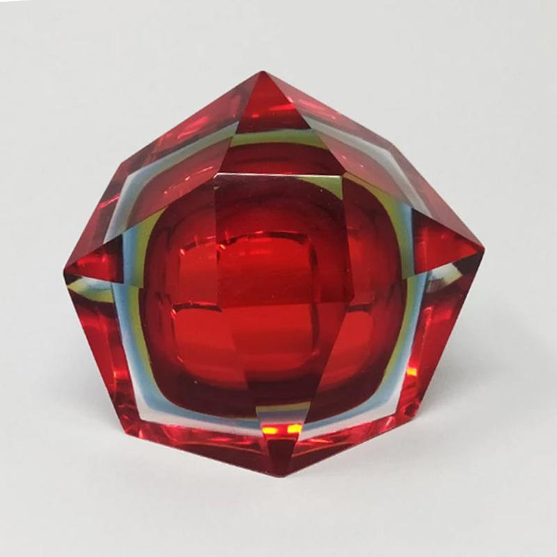 1960er Murano Aschenbecher oder Auffangbehälter von Flavio Poli in Rot und Blau im Zustand „Hervorragend“ im Angebot in Milano, IT