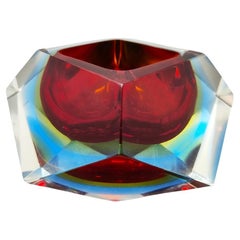Cenicero de Murano rojo y azul de los años 60 de Flavio Poli