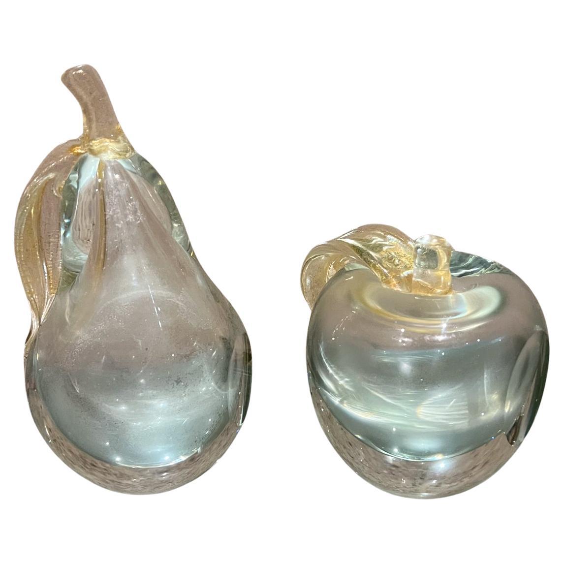 1960s Murano Sommerso Art Glass Apple Pear Bookends Italy For Sale