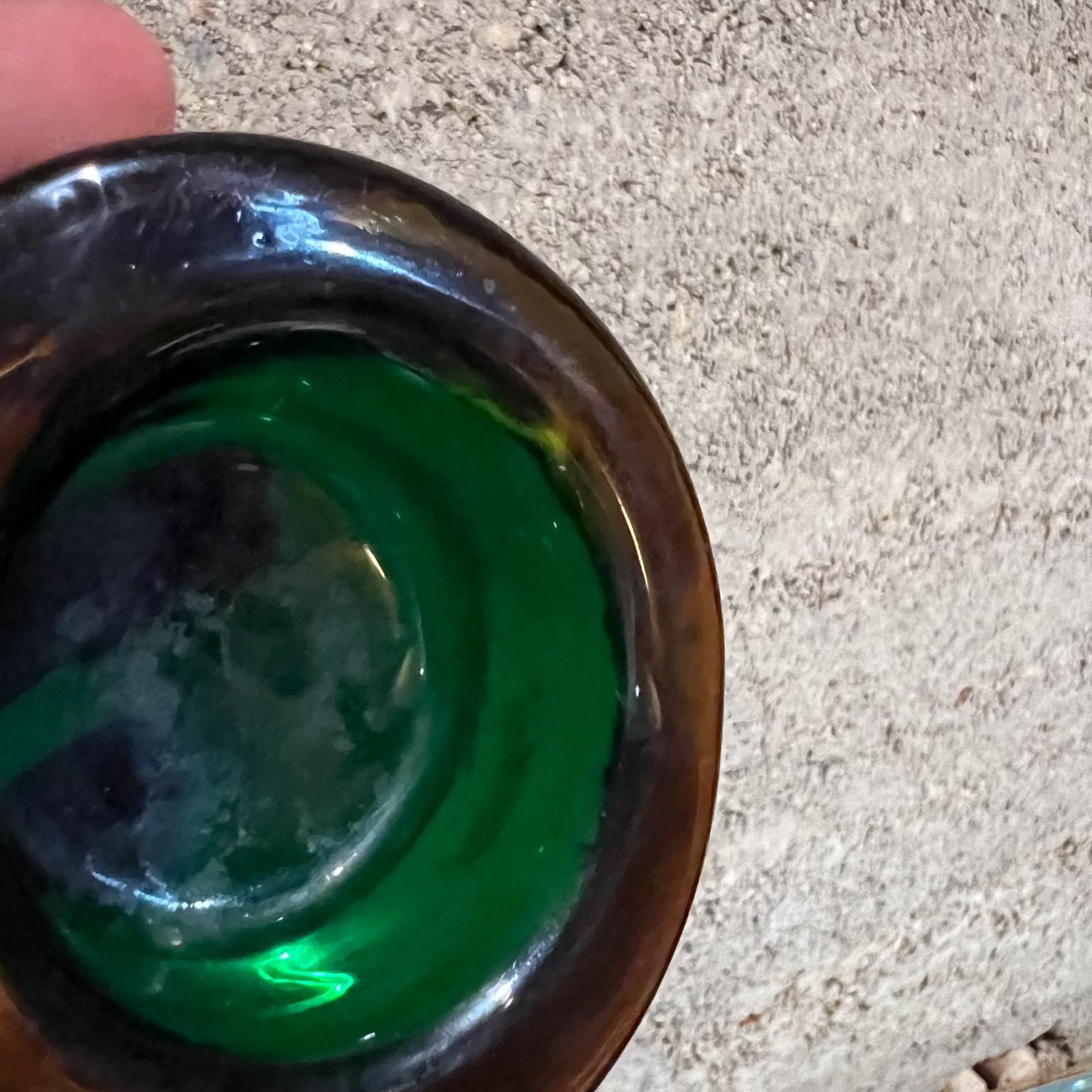 1960s Murano Sommerso Art Glass Votive Candle Holder Green and Amber  For Sale 3