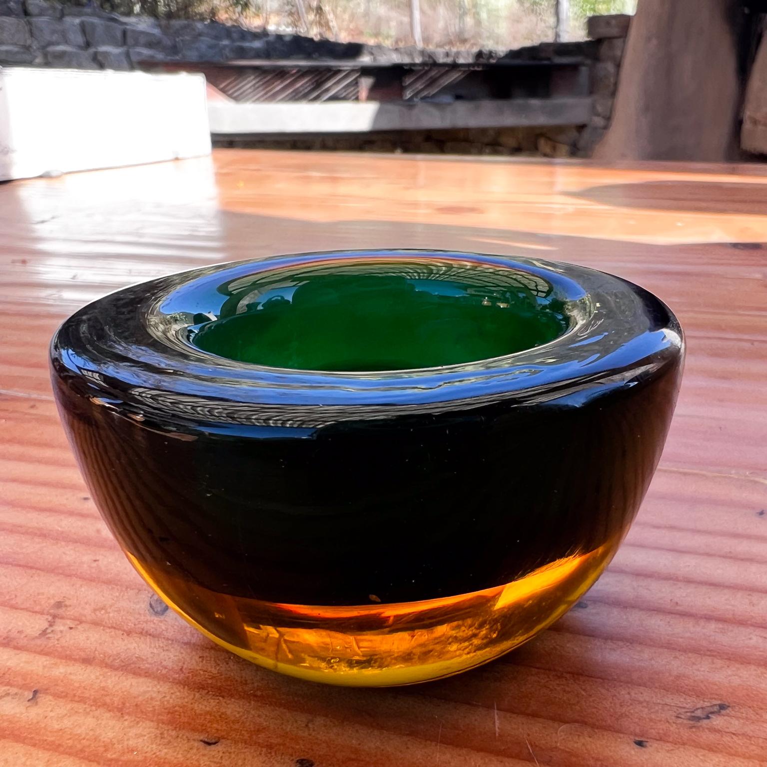 1960s Murano Sommerso Art Glass Votive Candle Holder Green and Amber  For Sale 4