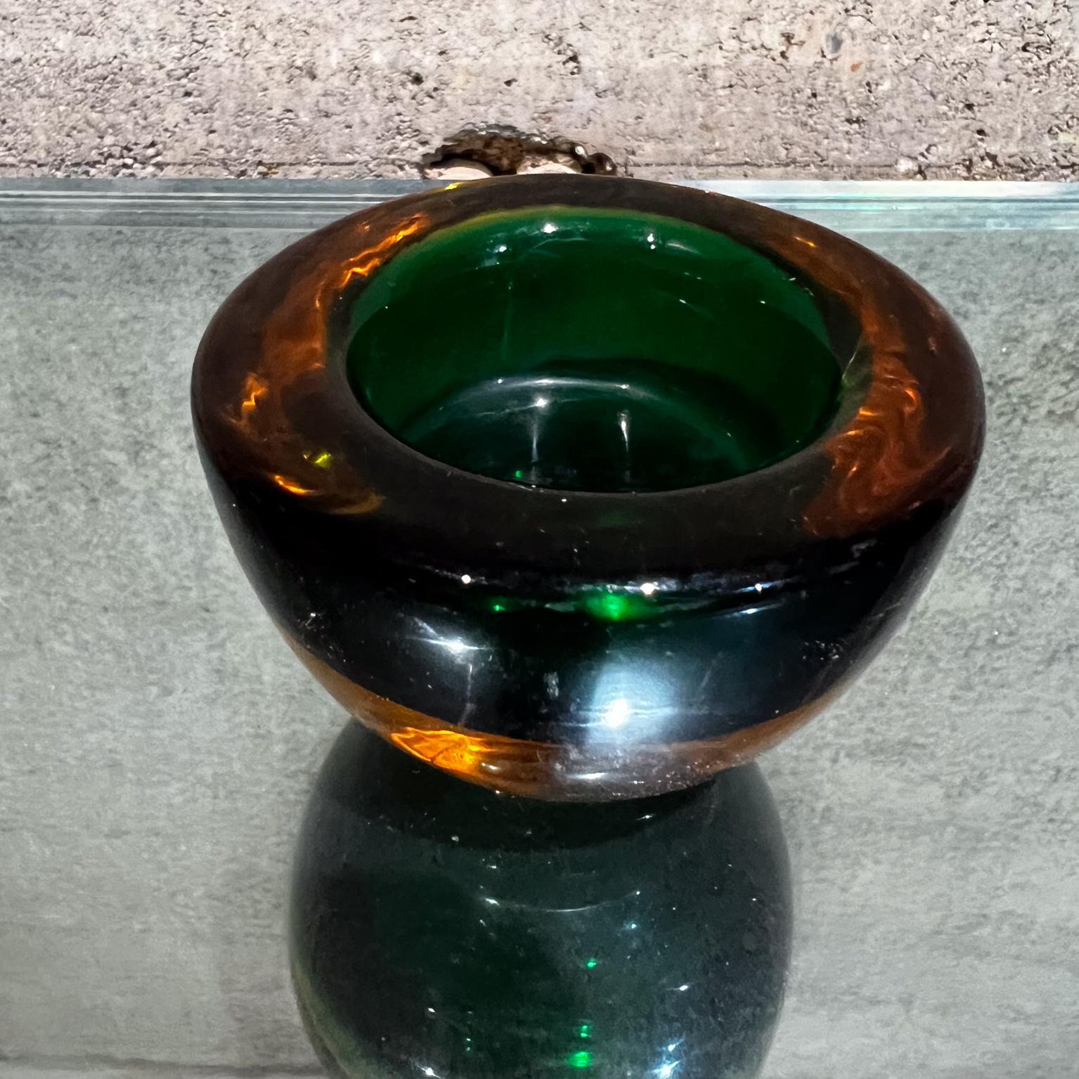 Italian 1960s Murano Sommerso Art Glass Votive Candle Holder Green and Amber  For Sale