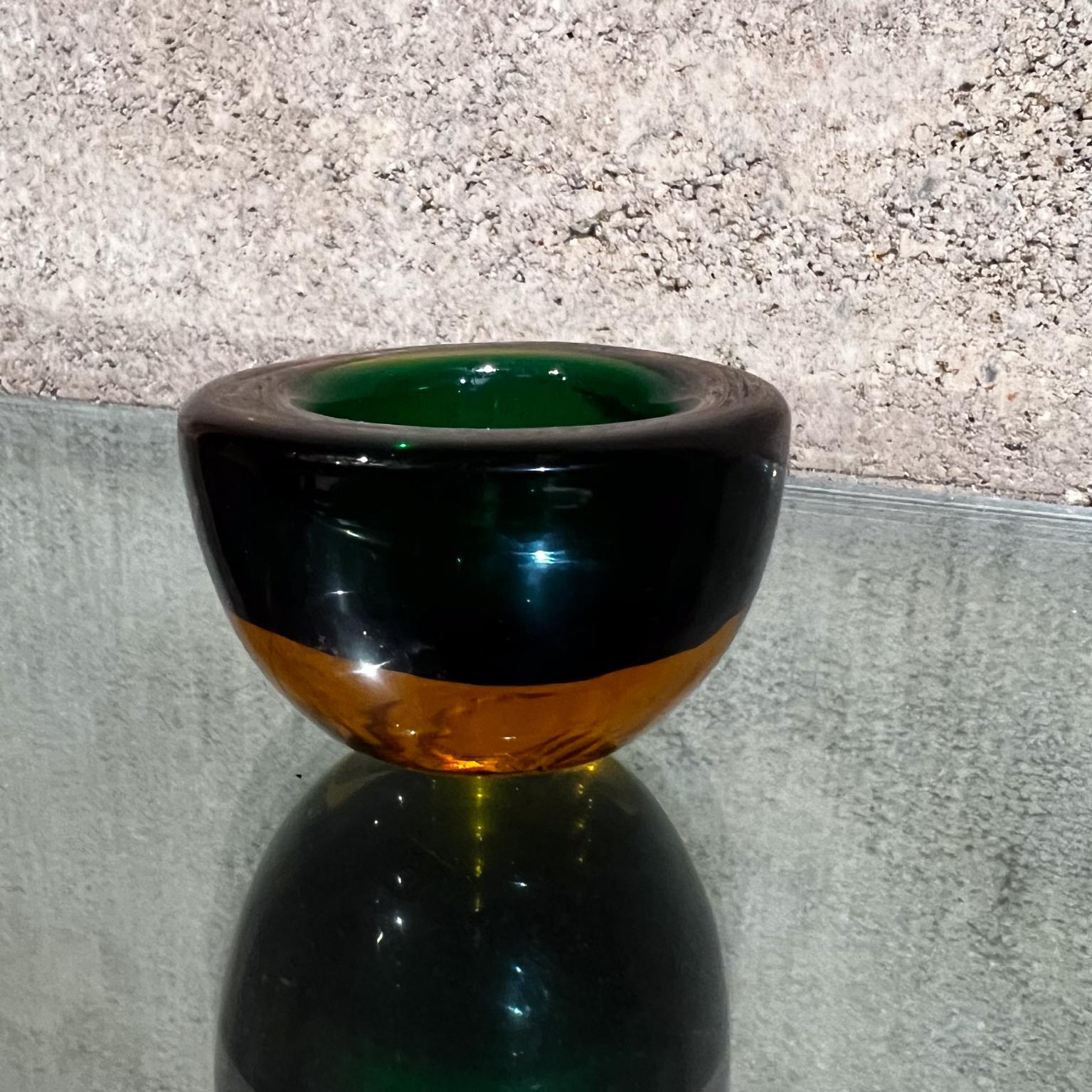 1960s Murano Sommerso Art Glass Votive Candle Holder Green and Amber  In Good Condition For Sale In Chula Vista, CA